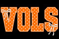 KMJ CREATIONS orange VOLS graphic with white polka dots and hand-drawn white bows for game day fan apparel